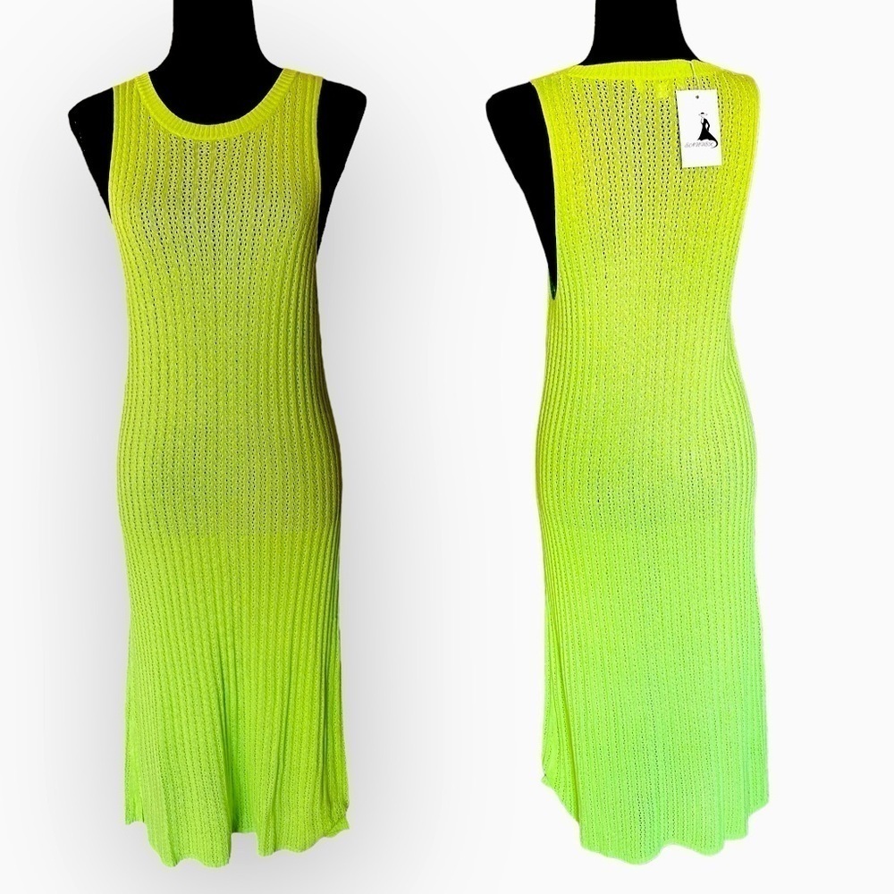 Crochet Midi Dress Lime Green NWT